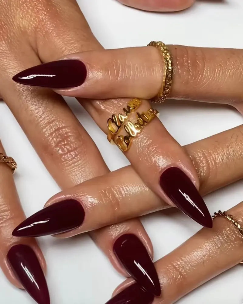 Burgundy acrylic extension nails